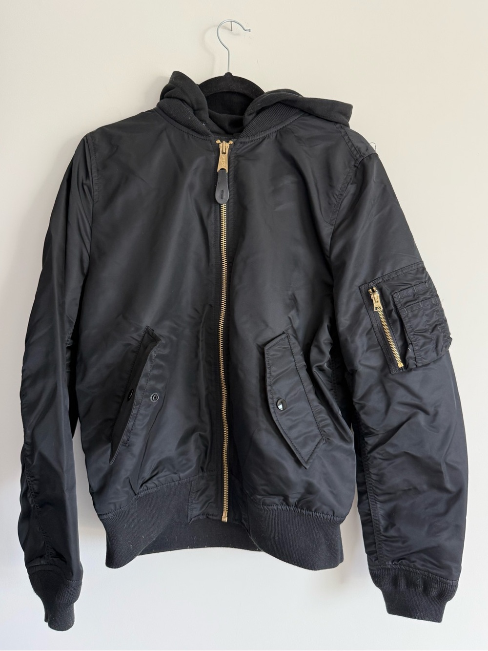 Alpha Industries men's bomber jacket with removable hood